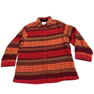Coldwater Creek Womens Medium Red Orange Geometric Striped Button Front Jacket